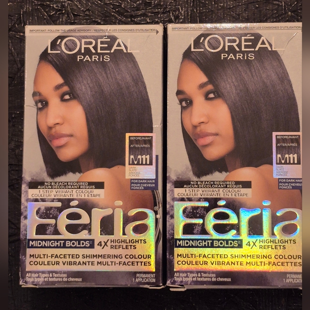 2 New Packs Of L'Oreal Paris Feria Midnight Bolds M111 Hair Color. Dark Slate